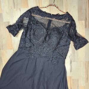 NEW Wedding Boutique Women's Black Lace Short Sleeve Formal Dress Sz 14 Back Zip